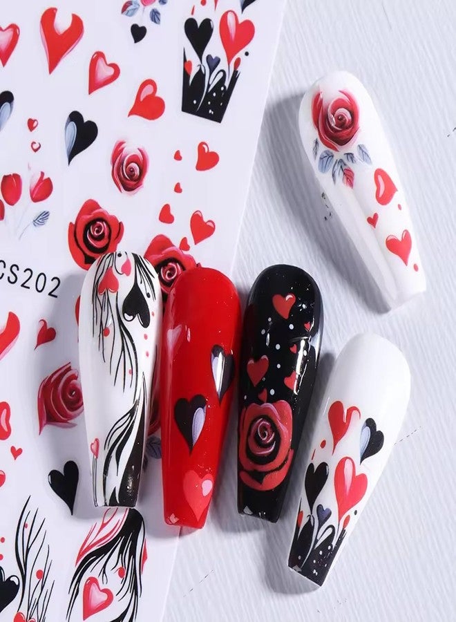 BSBTBZ قطع من ملصقات الأظافر على شكل قلب، ملصقات فن الأظافر لعيد الحب، ملصقات أظافر ثلاثية الأبعاد بتصميم كلاسيكي عتيق على شكل بالون حب ووردة وملاك، ملصقات أظافر على شكل وردة حمراء وقلب وحرف، ملصقات سيارات لاصقة منزلقة، إكسسوارات تزيين الأظافر - Image 5